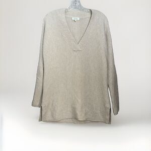 Haven Well Within Cotton Cashmere Blend Sweater V Neck Ribbed Beige Cream Size L